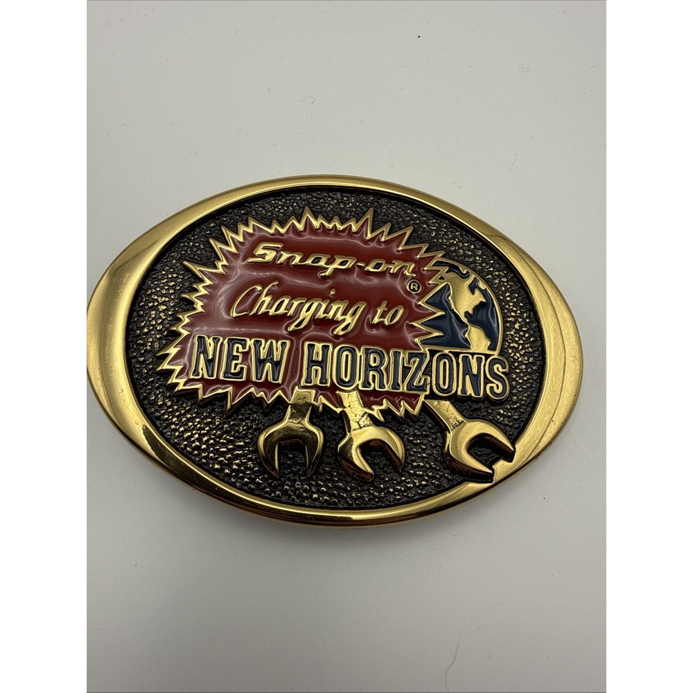 Vintage Snap On Tools Solid Brass Charging to New Horizons Belt Buckle SSX-1410